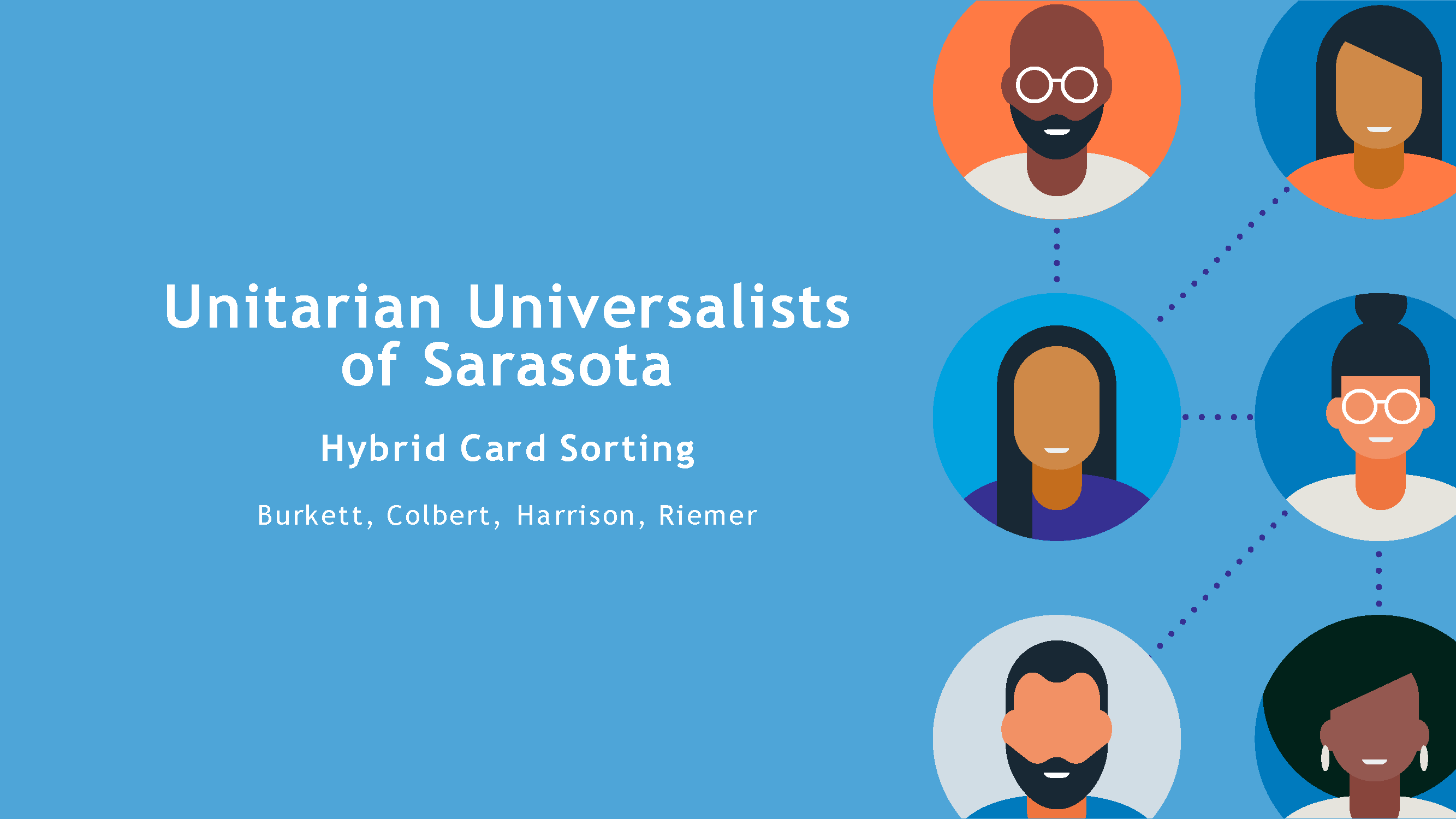 Cover slide of a presentation with flat icons of six people