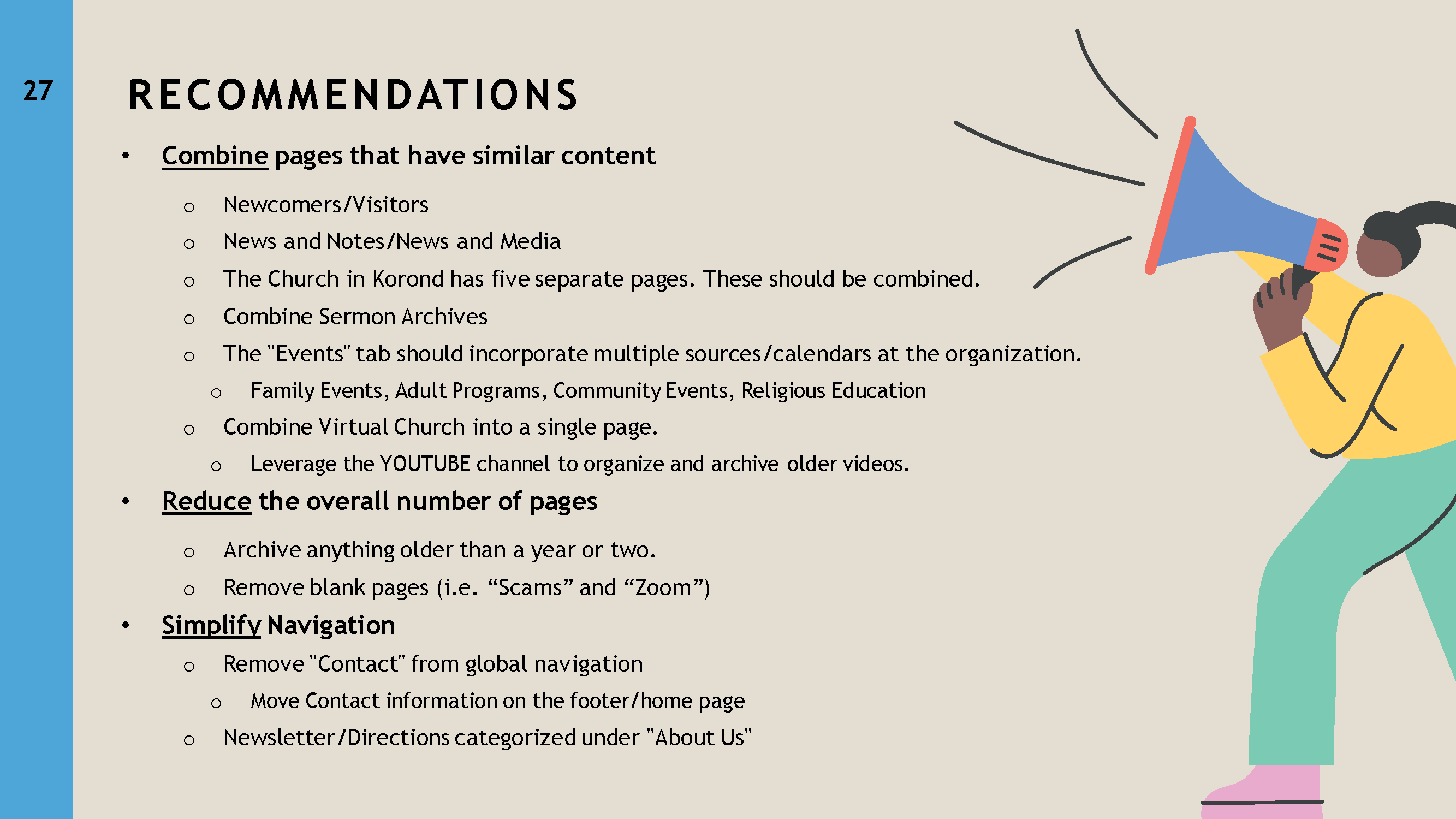 Presentation slide showing group recommendations.