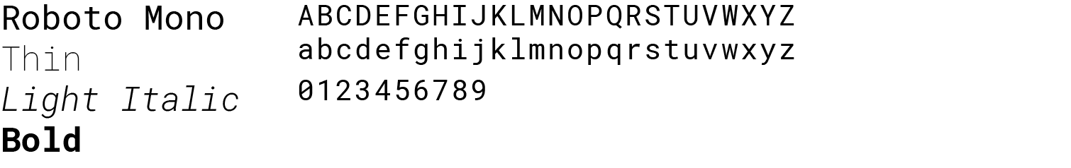 Alphabet set in Roboto Mono