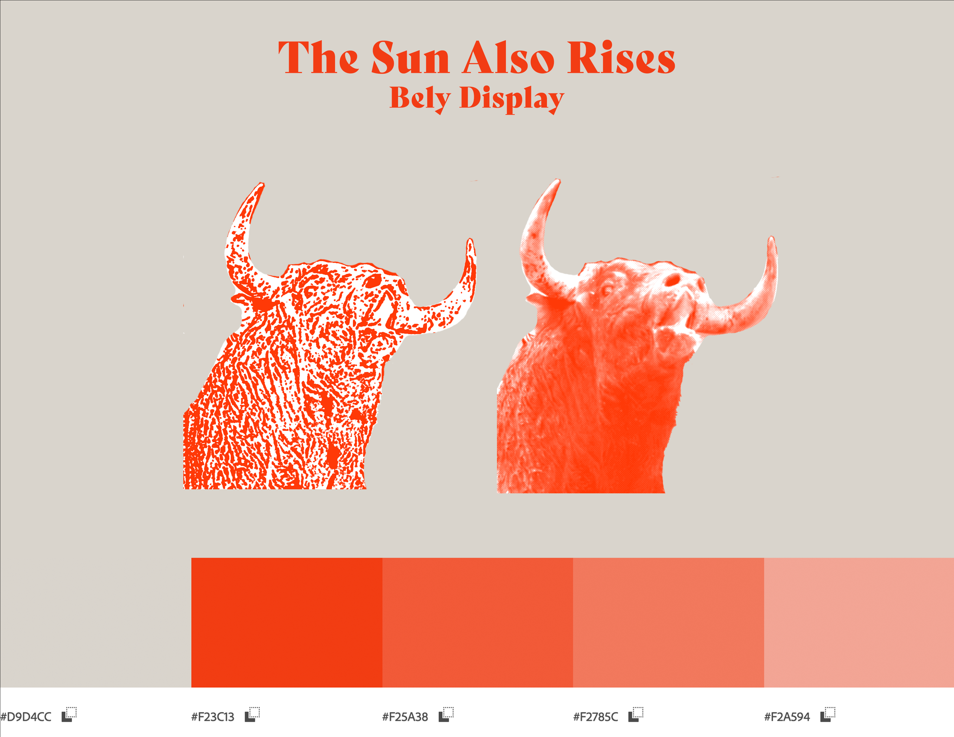 Mood board with an orange gradient and illustration of a bull